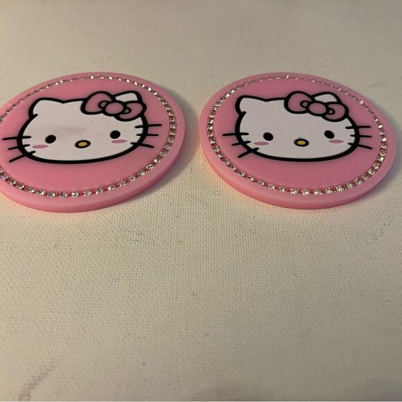 Hello Kitty car cup Coasters in Pink with bling Set of 2 NWT - Picture 3 of 6